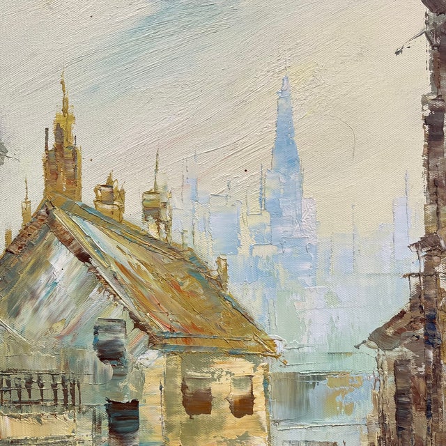 1970s 1960s-1970s European Cityscape Impressionist Oil Painting by Lewiy For Sale - Image 5 of 5