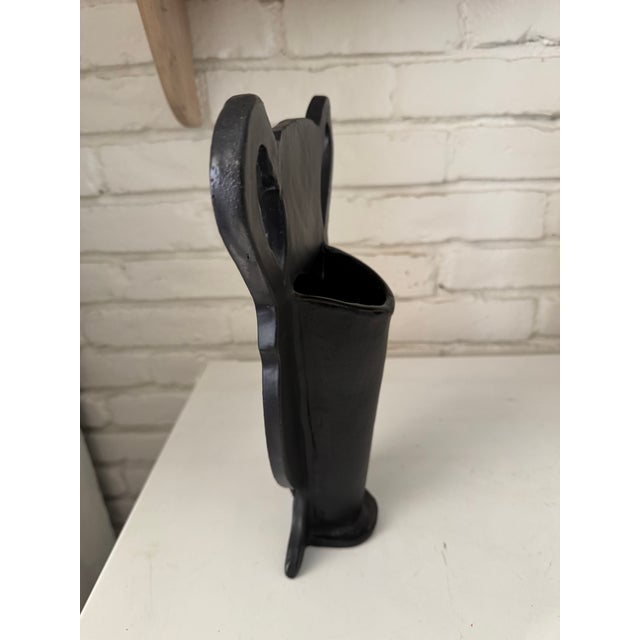 Chic matte black glazed handmade Goddess Hera silhouette vase with Greek key detail. Looks great with or without flowers.