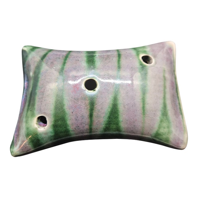 Pottery Bud Vase Flower Frog Blue Purple Desk Unique Studio Rectangle Pocket For Sale