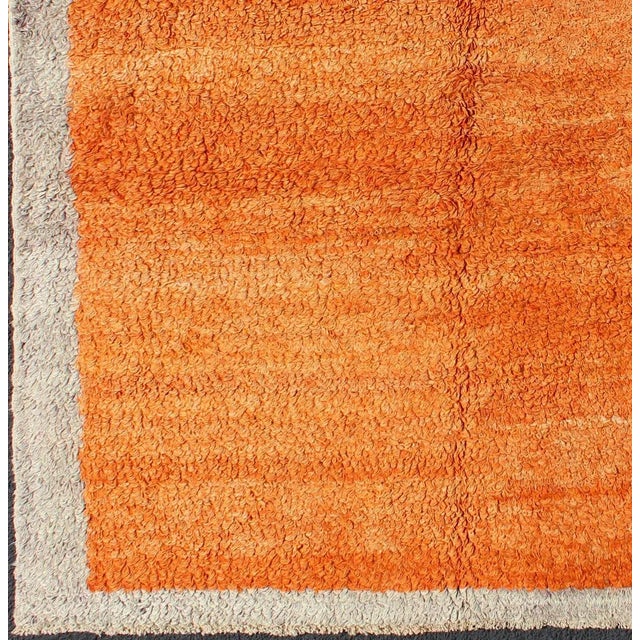 Contemporary Squared Size Vintage Tulu With Minimalist Design Rug in Solid Orange and Taupe For Sale - Image 3 of 12