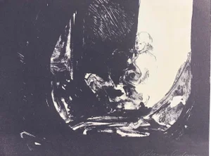 1970s Black and White Figural Litho by Adrienne Anderson