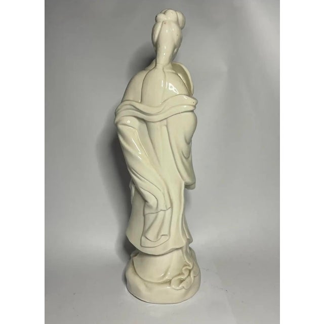 Early 20th Century Blanc De Chine Porcelain Figure of a Lady Holding a Fan, 10″ - Dehua For Sale - Image 4 of 7