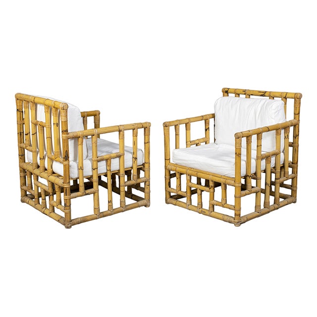 Set of Bamboo and Rattan Armchairs, 1950s For Sale