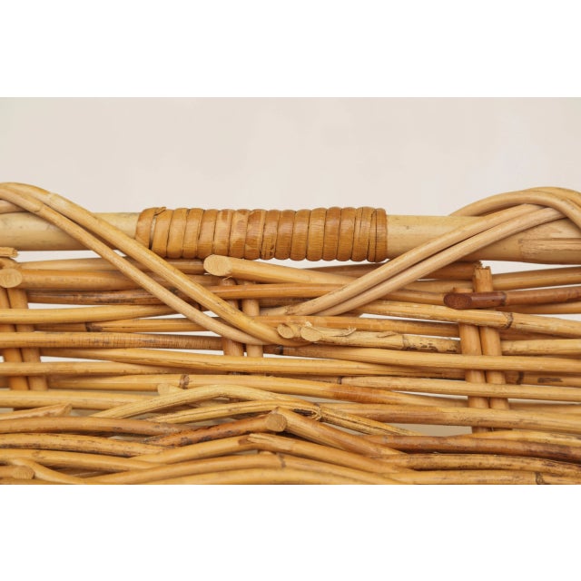 1950s Mid-Century Vintage Chunky Rectangular Wicker Bread Basket With Handles For Sale - Image 9 of 18