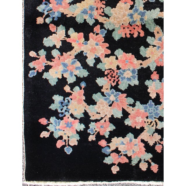 Art Deco Art Deco Chinese Rug With Black Background and Flower Bouquet in Pastel Colors 2'11 X 4'9 For Sale - Image 3 of 6