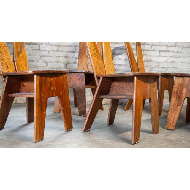 Brown 1970s French Modern Brutalist Dining Chairs After Pierre Chapo - Set of 8 For Sale - Image 8 of 18
