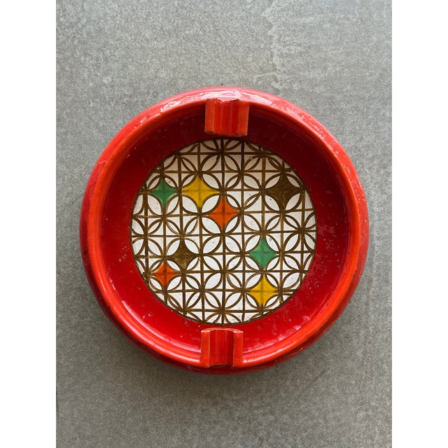 Bright Aldo Londi for Bitossi orange glazed geometric ceramic vessel. Iconic form with large landing platforms for cigars....