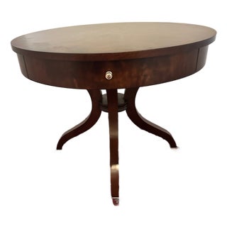Classic Round Mahogany Side or Small Dining Table With Nickel Capped Feet For Sale