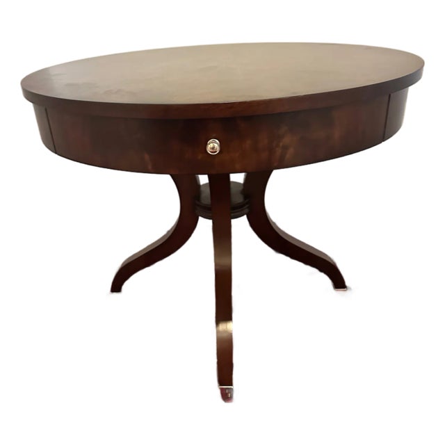 Classic Round Mahogany Side or Small Dining Table With Nickel Capped Feet For Sale