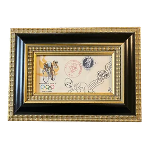 Contemporary Original Judy Henn Abstract Ink Drawing/Collage “First Day Cycling” Framed