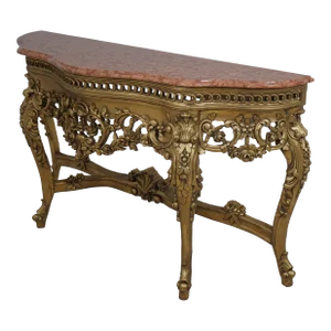 French Louis XV Style Marble Top Gold Base Console Table