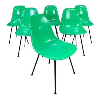 Vintage Mid Century Modern Charles Eames for Herman Miller Dsx Fiberglass Chairs- Set of Six For Sale