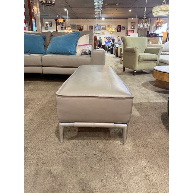 Modern Roche Bobois Gray Leather Bench With Chrome Legs. Modern Luxe Design For Sale - Image 3 of 6