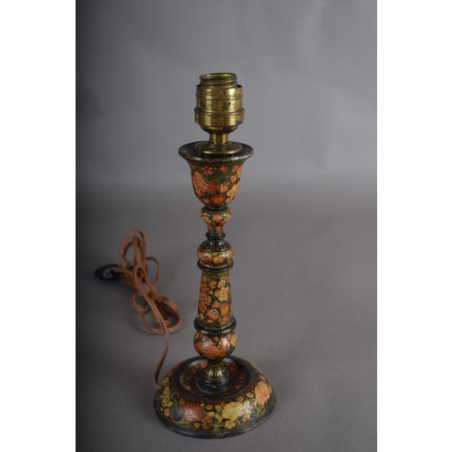 Antique Hand-Painted Kashmiri Wooden Table Lamp Base, 1910s For Sale - Image 15 of 16