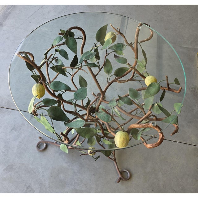Metal Vintage Mid Century Gueridon Glass Top Tole Lemon Citrus Table For Sale - Image 7 of 12