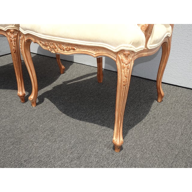 Vintage French Provincial Carved Off White Velvet Accent Chairs a