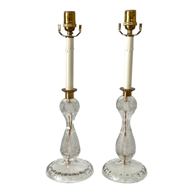 Early 20th Century Wheel Cut Glass Candlestick Lamps - a Pair For Sale