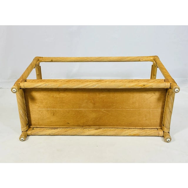 1960s Vintage Twisted Rattan Console Table With Glass Top For Sale - Image 9 of 12