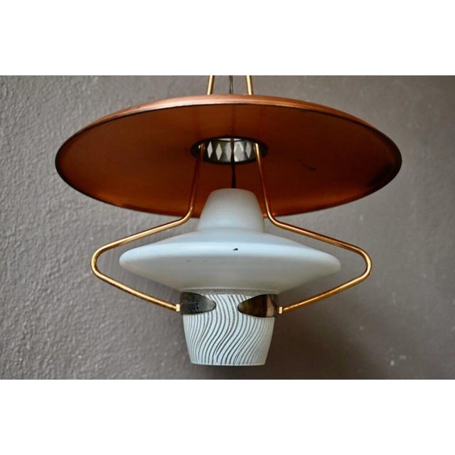1950s Large Suspension Lantern in Glass and Golden Brass, 1950s For Sale - Image 5 of 18