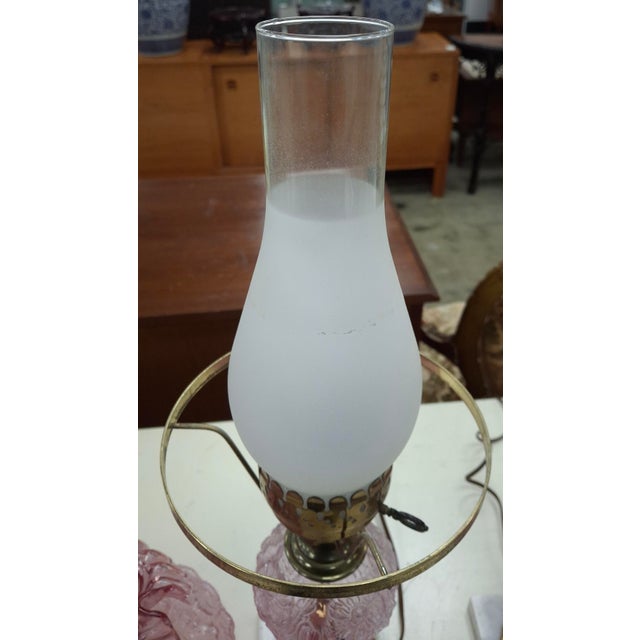 Mid 20th Century Mid 20th Century Fenton Art Glass and Marble Hurricane Table Lamps - a Pair For Sale - Image 5 of 10