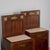 Pair of bedside tables with art nouveau marble top and mahogany veneer with decorative plaques in worked and brass-plated...