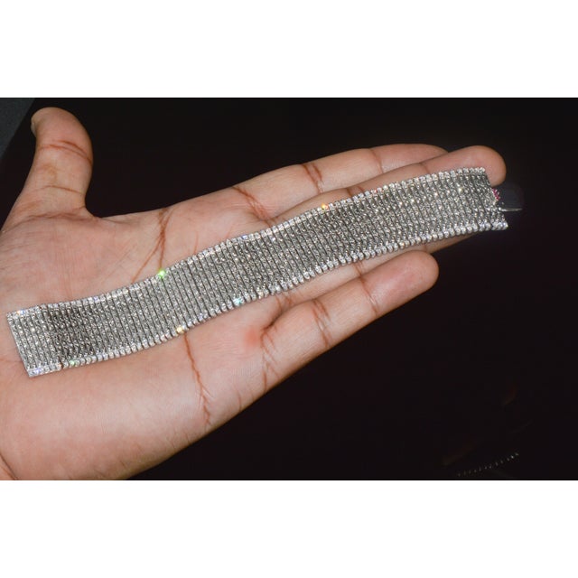 Late 20th Century Rare Roberto Coin Natural 3.20ct Diamond Floral Scroll Work Wide Bracelet in Solid 18k White Gold For Sale - Image 13 of 15