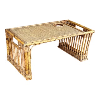 Vintage Bamboo & Cane Breakfast in Bed Tray With Magazine Rack For Sale