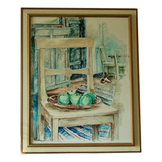 H. Langerman, Chairs and Apples, Mid-20th Century, Oil on Canvas, Framed For Sale