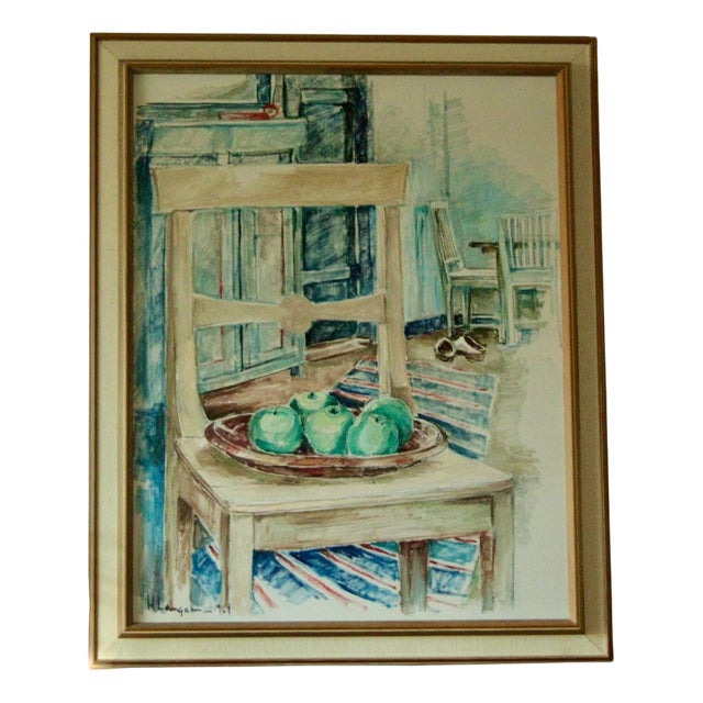 H. Langerman, Chairs and Apples, Mid-20th Century, Oil on Canvas, Framed For Sale