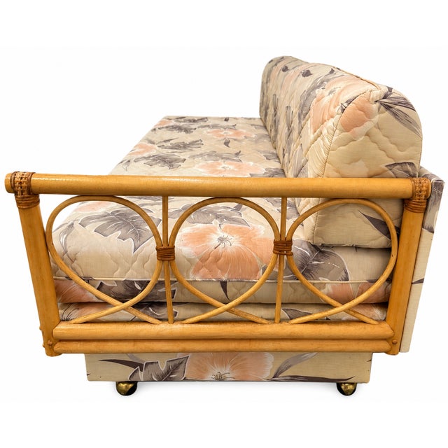 Vintage Mid-Century Modern Rattan Daybed & Sleeper Sofa For Sale - Image 4 of 7
