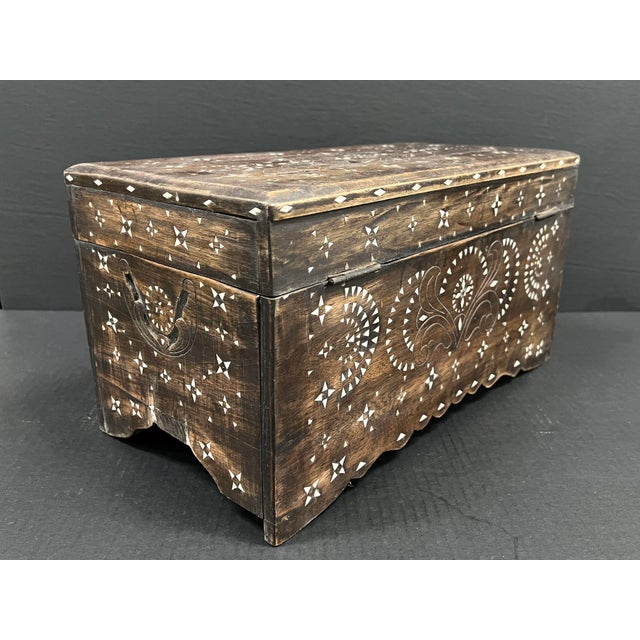 Vintage Mother of Pearl Inlay Wooden Small Box Trunk For Sale - Image 10 of 12