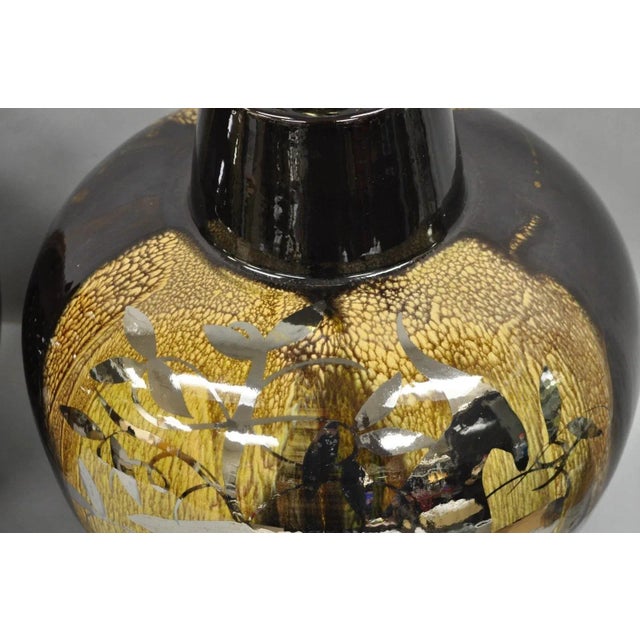 Brown Mid Century Modern Sunset Cosco Ram Brown Drip Glaze Pottery Table Lamps Pair B For Sale - Image 8 of 12