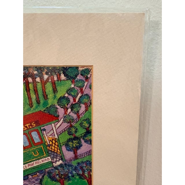 Blue 1990s Signed Peter Lee "Cable Car San Francisco" Framed Miniature Print, Blue Wood Frame For Sale - Image 8 of 13