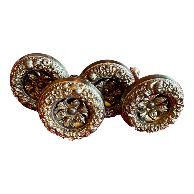 Antique 19th Century French Empire Classical Gilt Brass Curtain Drapery Tie Backs for the American Federal Market - A Set of 4 For Sale