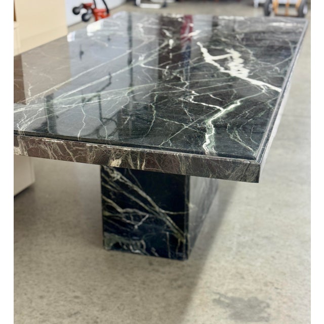 Late 20th Century Late 20th Century Postmodern Italian Verde Marble Dining Table With Rectangular Slab Top and Block Base For Sale - Image 5 of 12
