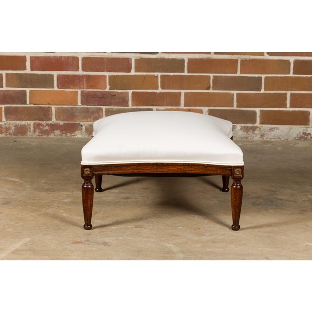 Early 20th Century French Turn of the Century Ottoman with Giltwood Rosettes and Upholstery, 1900s For Sale - Image 5 of 12