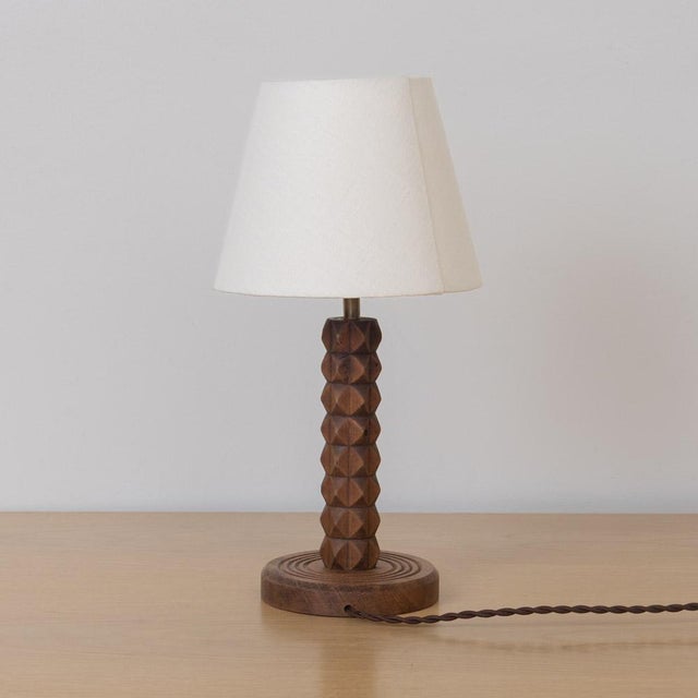 Charles Dudouyt 1940s French Carved Wood Table Lamp by Charles Dudouyt For Sale - Image 4 of 11