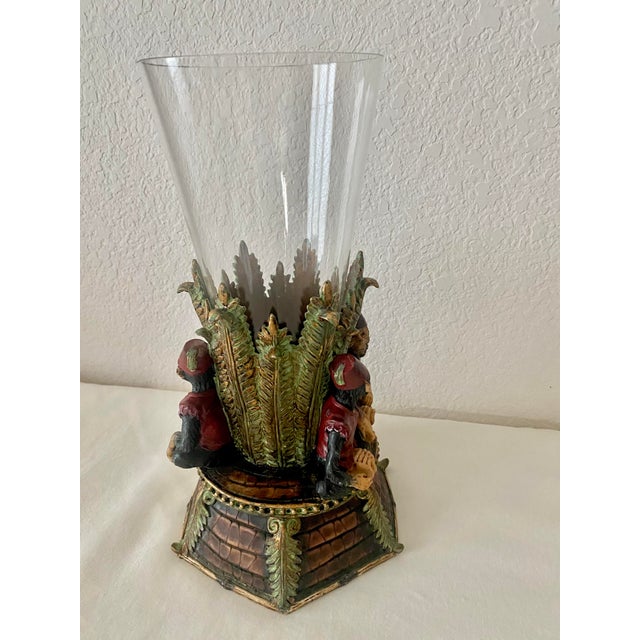 Vintage Singerie Motif Primates Dressed in Red Vests & Hat Unique and Exquisite Vase/Vessel For Sale In Denver - Image 6 of 16