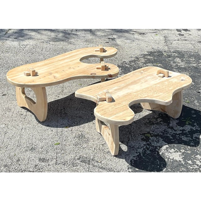 Boho Chic Vintage Boho Bleached Pine Puzzle Coffee Table For Sale - Image 3 of 12