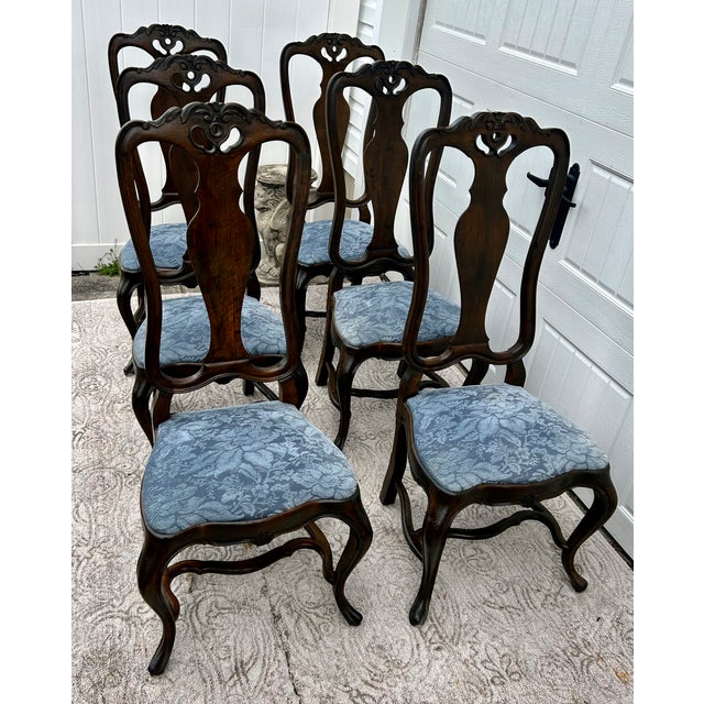 1950s Vtg. Set of Eight Carved Italian Provincail Dining Chairs in a Walnut Finish For Sale - Image 5 of 15