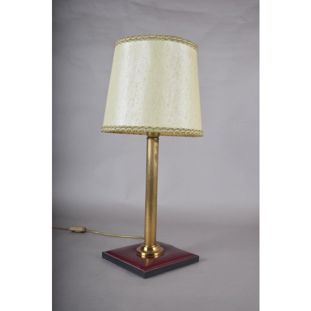 1960s Brass Table Lamp with Leather Base in the style of Jacques Adnet, 1960s For Sale - Image 5 of 11
