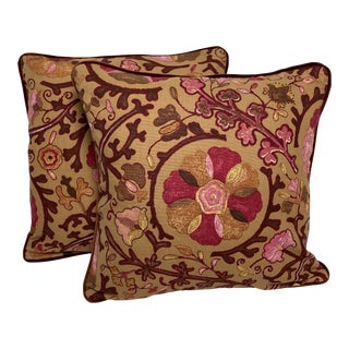 Botanical Rose Fabricut Velvet Pillows - a Pair For Sale