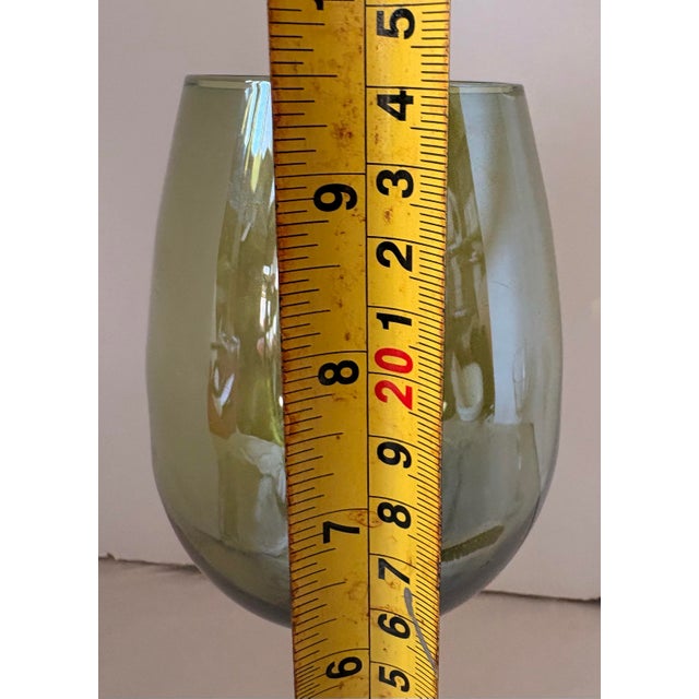 Glass Late 20th Century Mid-Century Modern Style Lustrous Olive Green & Clear Glass Stemmed Wine Goblets - Set of 4 For Sale - Image 7 of 7