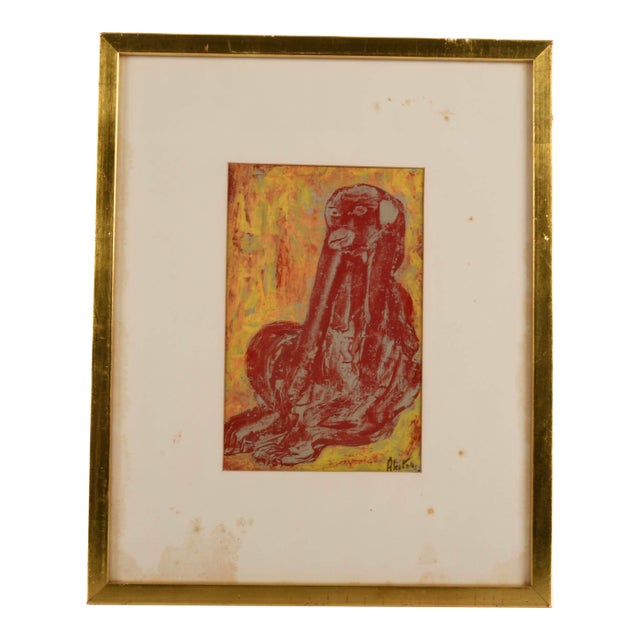 Framed Signed J. Akston "Untitled, 1963" Mix Media Painting For Sale