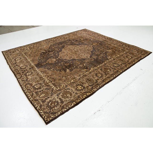 1930s 1930s Vintage Tabriz Wool Rug Handmade in Gray and Brown With Medallion Motif For Sale - Image 5 of 10