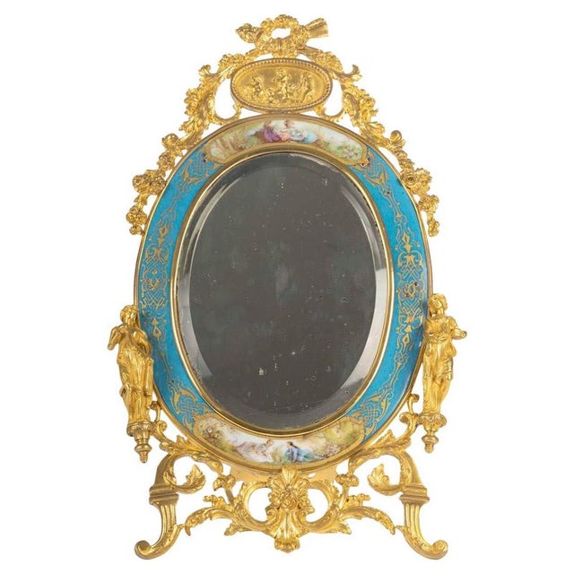 Gold Napoleon III Table Mirror in Gilt Bronze and Sèvres Enamelled Porcelain For Sale - Image 8 of 8