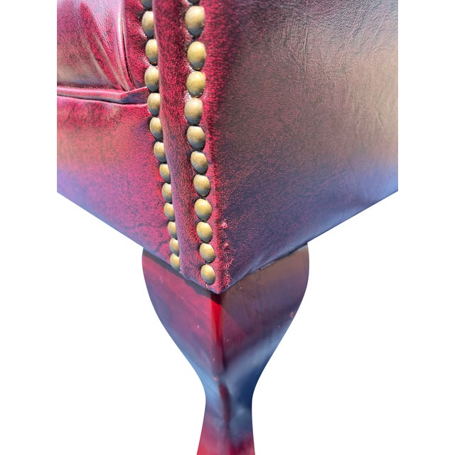 English Vegan Tufted Chesterfield Style Sofa or Settee With Brass Rivets For Sale - Image 3 of 7