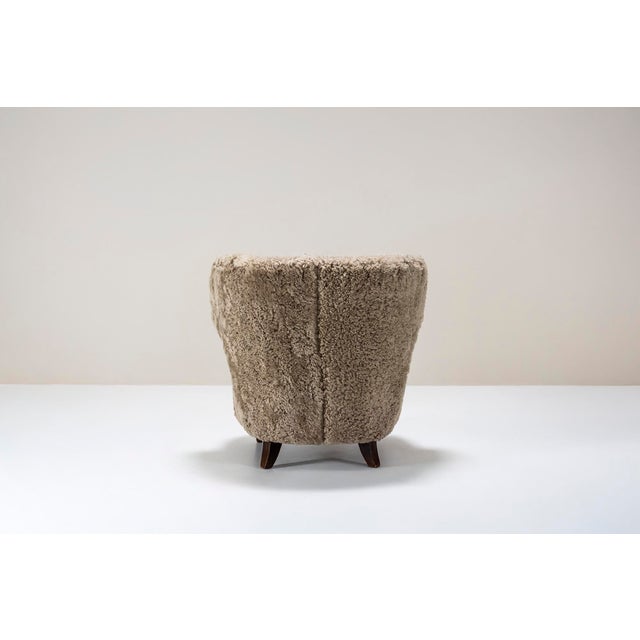 Set of Boman Club Chairs in Sheepskin by Carl-Johan for Oy Boman Ab, Finland, 1940s For Sale - Image 6 of 17