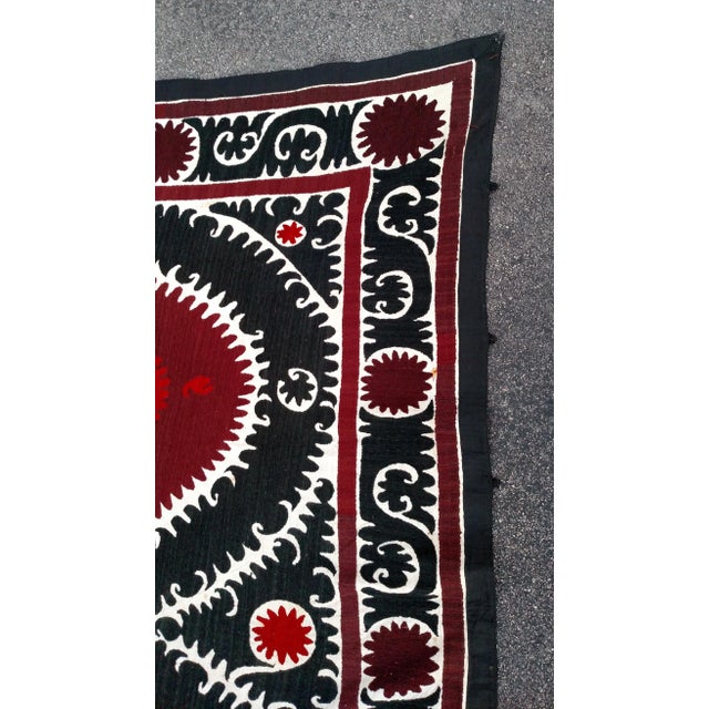 Vintage Red and Black Bukhara Suzani Tapestry For Sale - Image 5 of 8
