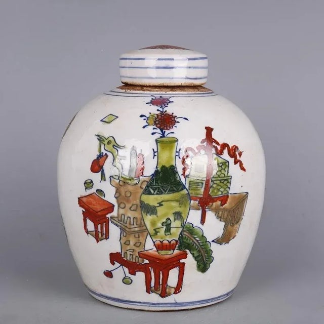Ceramic Chinese Vintage Ceramic Pot,Famille Verte Porcelain Tea Jar Hand Painted Flowers Pattern For Sale - Image 7 of 10